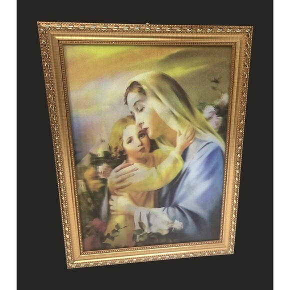 Vintage Madonna And Child Lenticular Print Jesus And Mary 3D Framed 15"  x 12" - Picture 3 of 12